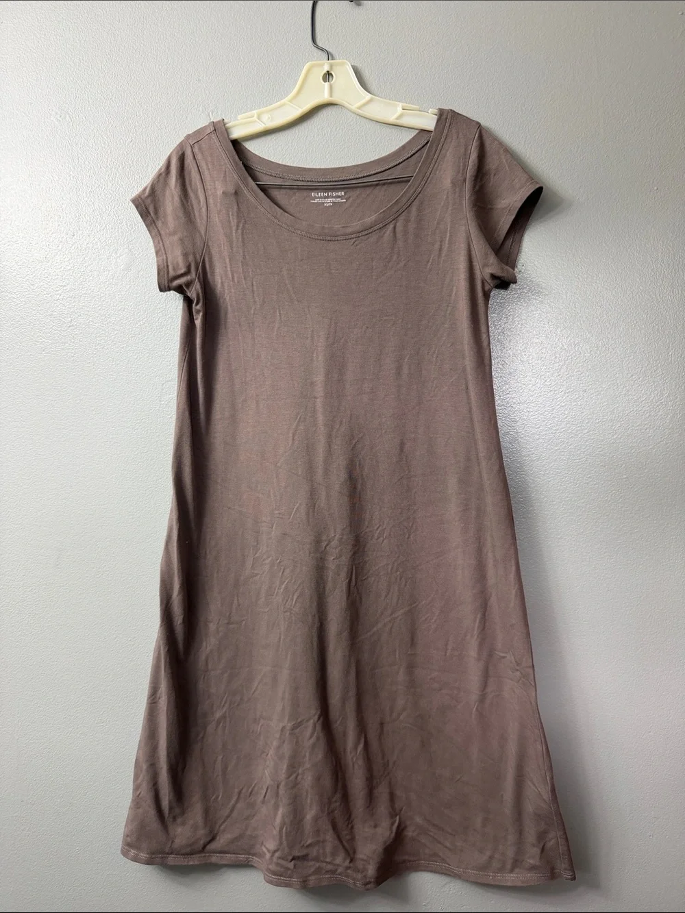 Eileen Fisher Scoop Neck Tee shirt dress Taupe Brown XS